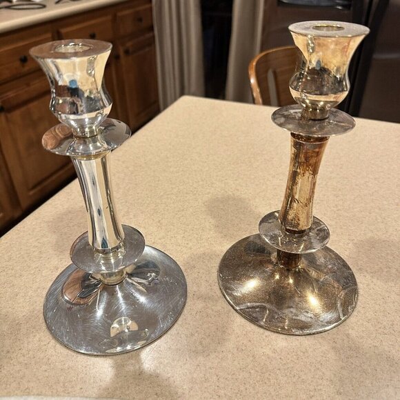 Set of Two 2 Silverplated Candle Holders Vintage 8.5" Unbranded Used Sticks - Picture 10 of 10